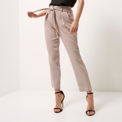 Light pink soft tie tapered trousers